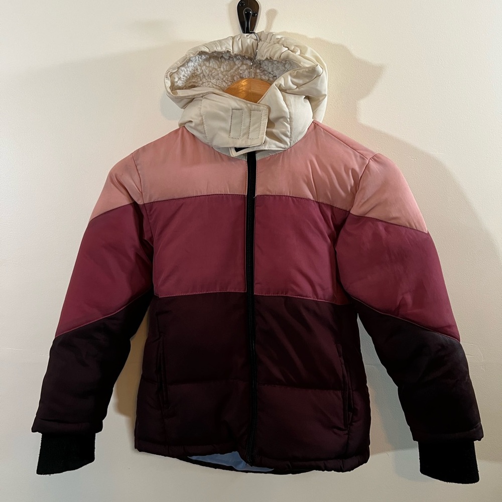 Thereabouts Girls Colorblock Puffer Jacket Hooded Winter Coat Size 6 6X